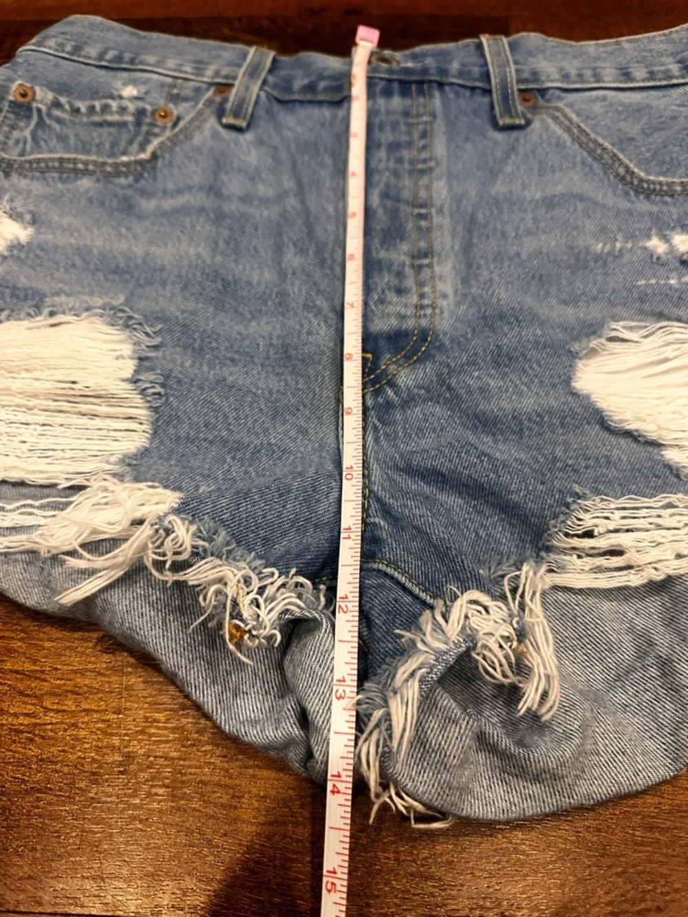 Levi's Distressed Light Blue High-Rise Denim Shorts